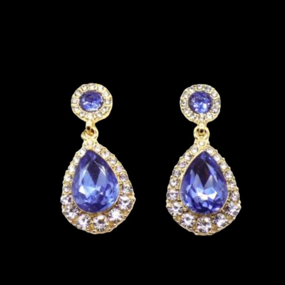Charter Club Double Drop Earrings Gold-tone BlueTanzanite/Clear Crystals - NWT